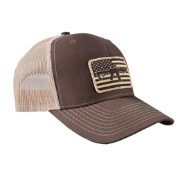 AR Flag Patch Trucker Hat - Brown w/Tan Mesh