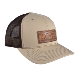 Leather Patch Trucker Hat - Tan w/Brown Mesh