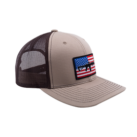 AR Flag Patch Trucker Hat - Tan w/Brown Mesh