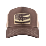 AR Flag Patch Trucker Hat - Brown w/Tan Mesh