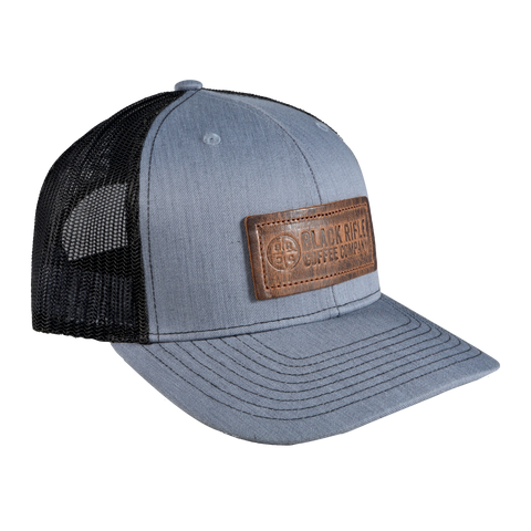 Leather Patch Trucker Hat - Gray w/ Black Mesh