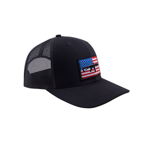 AR Flag Patch Trucker Hat - Black w/Black Mesh